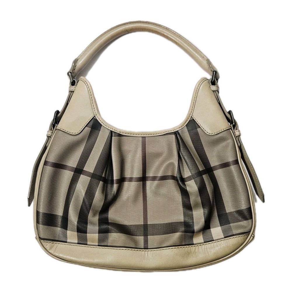 Burberry Brooklyn Hobo Women's Smoked Check Tan Canvas Pleated Classic Handbag